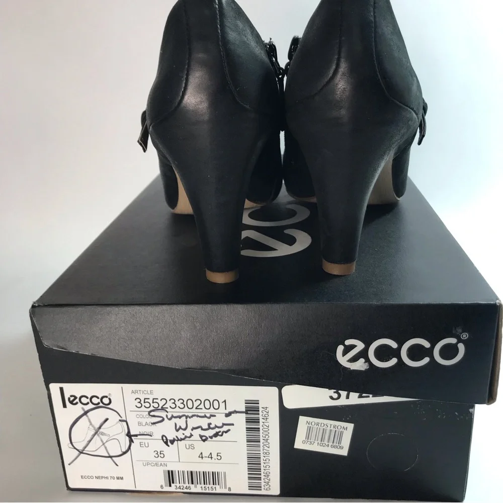 ECCO Women's Black Heeled Leather Booties Size 35 NIB - Picture 10 of 16